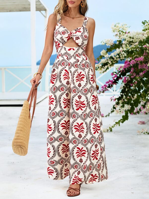 Women'S Elegant Off-Shoulder Floral Print Jumpsuit with Tie Waist & Side Slit - Lightweight Polyester, Perfect for Summer Beach Vacations, Casual Vacation Wear | Floral Print Jumpsuit | Texture - Image 6