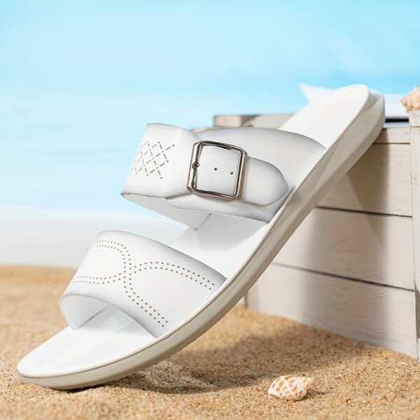 COMFIDAILY Men's Slip-On Sandals - Lightweight Quick-Dry Beach Shoes with Non-Slip PU Sole, Slip-On Bathroom Slides for Pool, Home, Travel - All-Season Indoor/Outdoor House Shoes (Men), Wide Width Sandals, Casual Footwear, Crisscross Strap Design, Shoes - Image 3