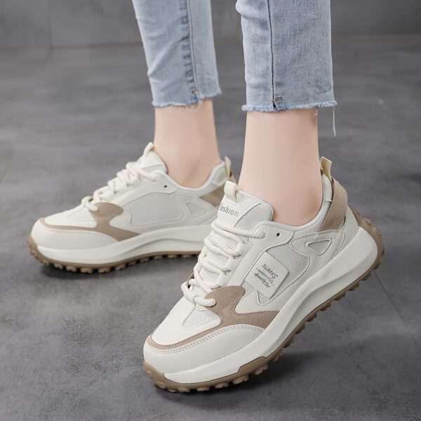 Women's Casual Running Shoes, Beige Mesh Breathable Sneakers, Low Top Non-Slip Outdoor Sports Shoes, Stable Support, EVA Sole, Fabric Lining, No Print - Image 3