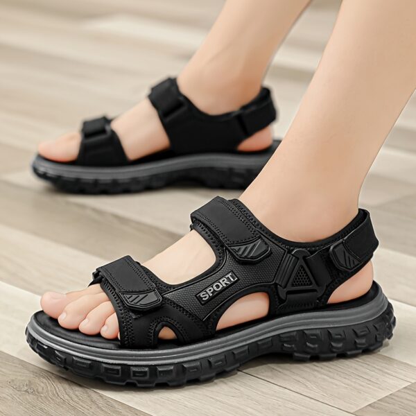 Men's Solid Color Open Toe Breathable Sandals, Comfy Non Slip Casual Durable Beach Water Shoes For Men's Outdoor Activities