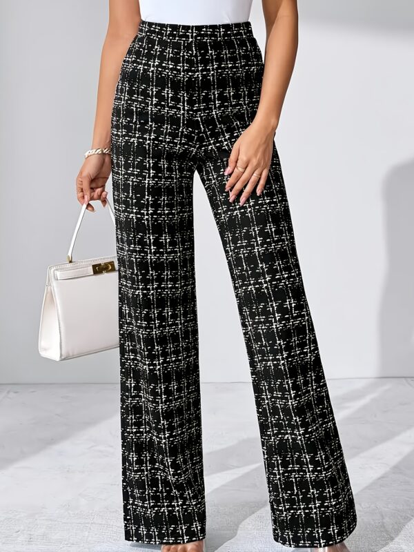 Women'S Black and White Tweed Straight Leg Pants - High-Waisted, Casual Style, Perfect for Spring/Summer/Fall, Versatile for Work & Leisure, Versatile Clothing | Casual Chic | Tight Fitting Pants