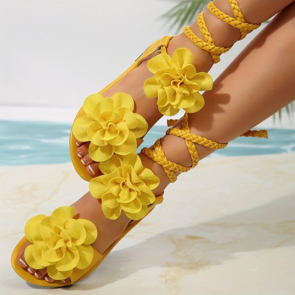 Women'S Floral Flat Sandals, Casual Open-Toe Low Heel with Lace-Up Straps, Faux Cover Sole and Cloth Lining, Retro Style Synthetic Upper Material - All-Season Wear, Strappy Sandals - Image 24