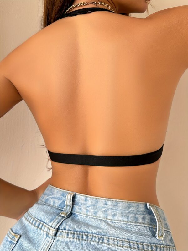 [Sexy] Women'S Sexy Lace Backless Bra - Breathable & Comfortable Black Mesh Fabric, Wireless Design with Removable Padding, Full Coverage for Casual Attire, Comfortable Wear | Semi-Sheer Lingerie | Removable Pads Bra - Image 7