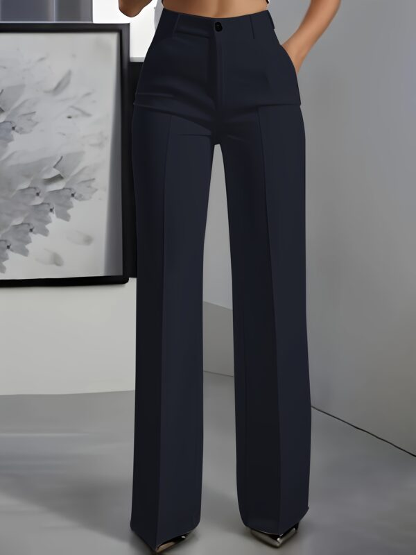 Elegant Women'S White Wide-Leg Pants - Straight Fit, Button Closure, Stylish High-Waist Trousers for Spring & Fall, Stylish Adult Clothing|Sophisticated Style|Straight Fit Pants - Image 11