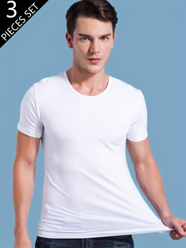 Three Men'S Short-Sleeve Solid Color T-Shirts in Black And White, Lightweight, Breathable, Comfortable for Sports And Casual Wear, Featuring a Round Neck And a Simple, Stylish Design. - Image 8