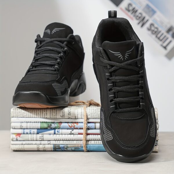 AOPLUS Men's Stylish Low-Top Sneakers - Black with Mesh Accents, Breathable Fabric Lining, Durable Rubber Sole for Casual & Outdoor Wear - Image 9