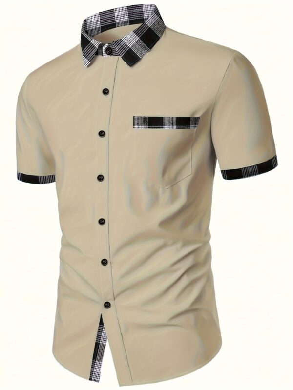 Men's Summer Casual Shirt - Plaid Design Short Sleeve Button-Up with Chest Pocket, Breathable Regular Fit for Streetwear & Couple Dating, Machine Washable, Shirts for Summer - Image 6