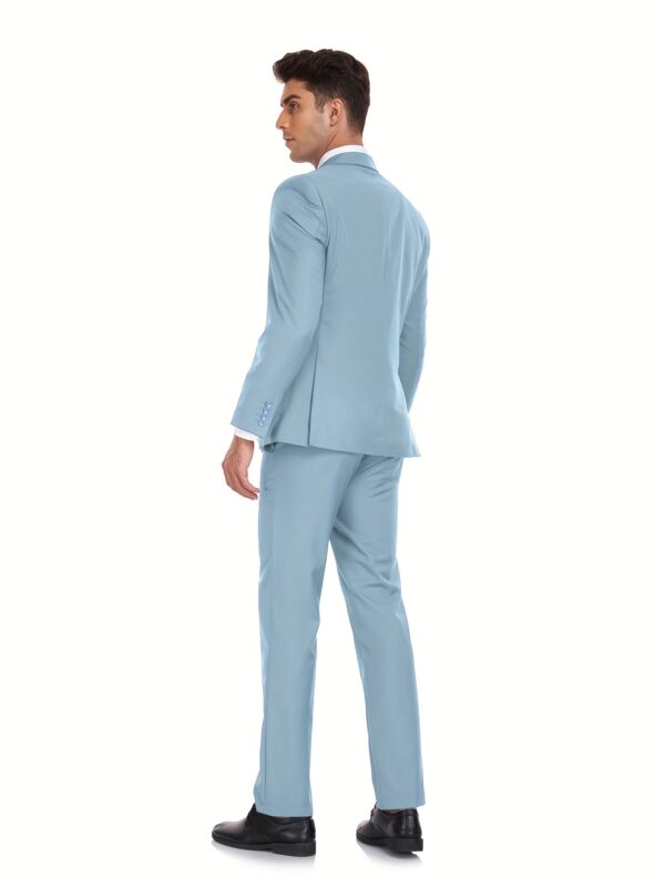 Men'S Navy Blue Three-Piece Suit with Brown Jacket, White Shirt, and Brown Dress Pants - Stylish Casual Attire for All Seasons, Casual Attire|Casual Style|Button Detail - Image 5