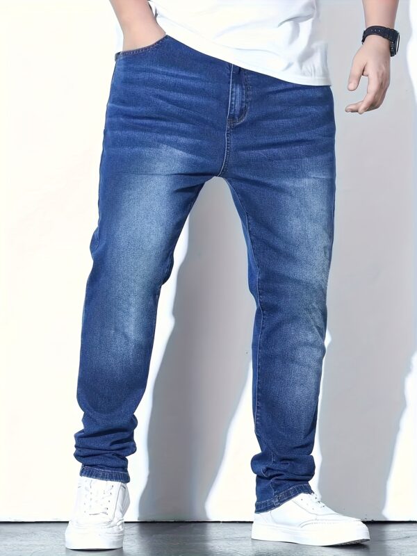 1pc Men'S Fashion Skinny Jeans, Mid Waist Denim with Slight Stretch, Casual Regular Length, All-Season Solid Color, Zipper Fly, Business-Casual, 65% Cotton 35% Polyester, Washed Detail - Image 3