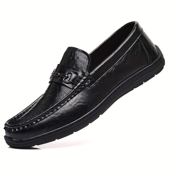 Men'S Elegant Brown Loafers - Casual Slip-On Shoes with Metal Buckle, Perfect for Weddings, Parties, and Business Casual Attire, All-Season Comfort, Rubber Sole, Faux Upper, Formal Footwear | Elegant Loafers | Stylish Loafers - Image 3