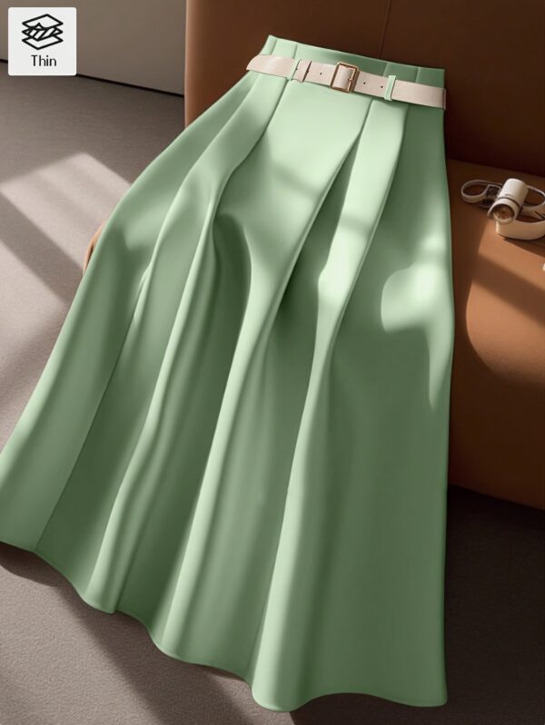 Women's Elegant Belted A-Line Midi Skirt - Adjustable Waist with Decorative Buckle, Flared Hem, Solid Color, Machine Washable for Spring Summer Fall, Casual Chic Wear, Smooth Fabric Finish - Image 5
