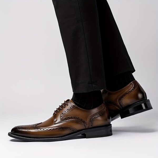 Men's Split Cow Leather Upper Wingtip Brogue Toe Oxford Shoes, Comfy Non Slip Casual Durable Formal Shoes, Men's Footwear - Image 10