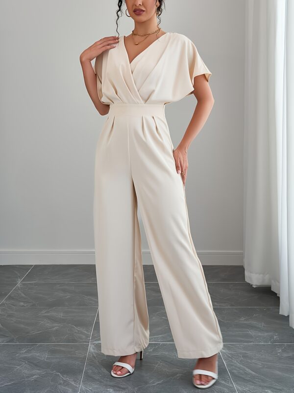 Women's Summer Solid Color Short Sleeve Casual Elegant Waist-Cinched Jumpsuit - Image 4