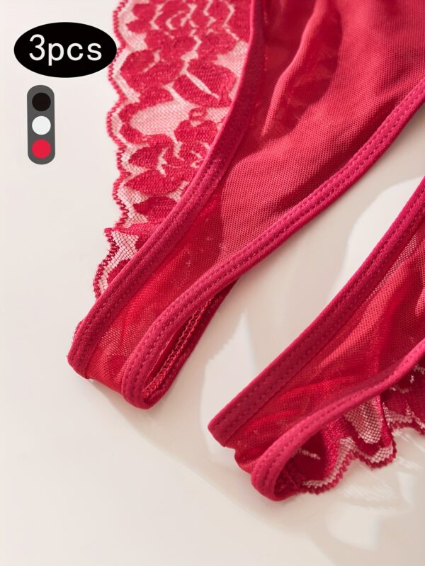 3pcs Sexy Lace Panties Women'S Breathable And Traceless Women'S Open-File Panties Are Tempting And Charming - Image 3