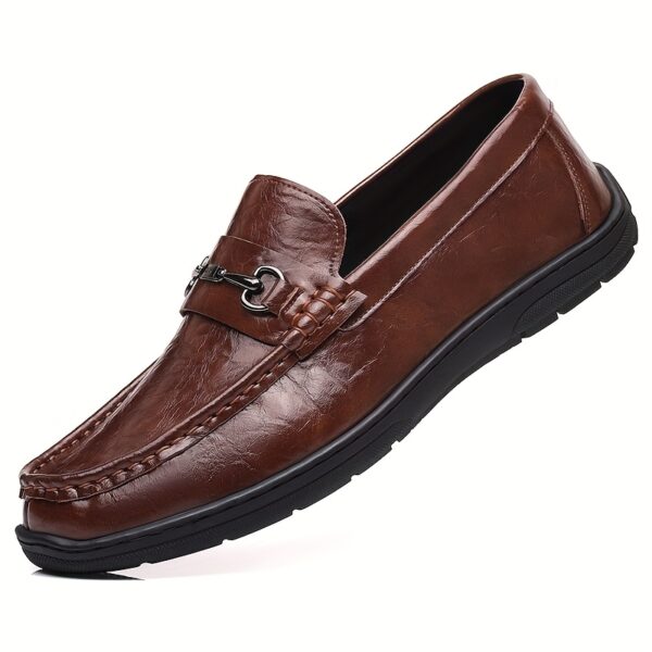 Men'S Elegant Brown Loafers - Casual Slip-On Shoes with Metal Buckle, Perfect for Weddings, Parties, and Business Casual Attire, All-Season Comfort, Rubber Sole, Faux Upper, Formal Footwear | Elegant Loafers | Stylish Loafers - Image 5