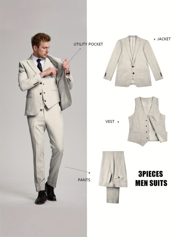 Men'S Cotton And Linen Three-Piece Suit, Two Buttons, Shengxin Fabric, Wash Label, 55% Linen, 45% Cotton - Image 10