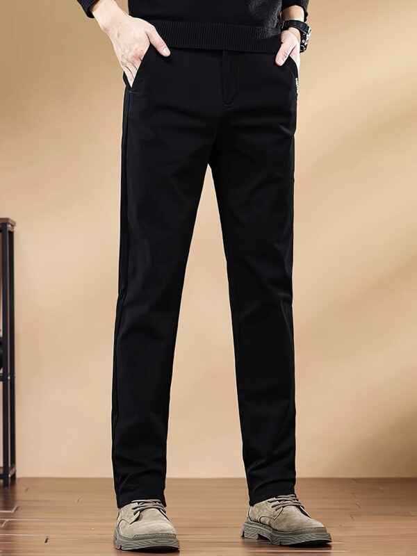 Men'S Slim-Fit Cotton Casual Pants - Classic Straight-Leg Design, Thick Stretch, Solid Black, Business Casual Trousers for All Seasons, Comfortable and Stylish, Allseason Trousers | Straight Leg Pants | Cotton Pants - Image 9
