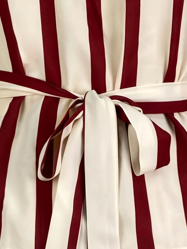 Women's Chic Striped V-Neck Blouse with Lace-Up Detail - Long Sleeve, Red & Cream Horizontal Stripes, Polyester Fabric, Perfect for Spring/Summer Commute or Casual Wear, Ladies Blouses - Image 4