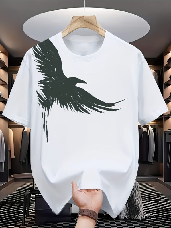 Two-Piece Set with Eagle Spread Wings Pattern Letter Print Short Sleeve Long Pants, Plus Size Men's Home Leisure Outdoor Sport Outfit, Comfortable Stretch Fabric, PLUS SIZE - Image 6