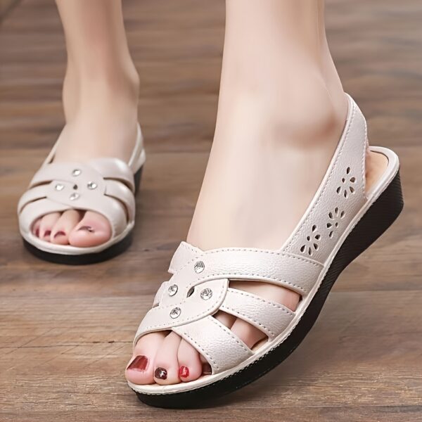 Women's Chic Summer Wedge Sandals Comfortable Breathable Solid Color Minimalist Hollow Out Soft Sole Fashion Casual Mom Slippers, Black 2025 Travel Portable - Image 7