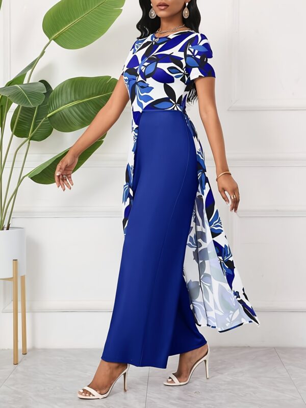 Elegant Floral Print Jumpsuit with Zipper Detail - Sleeveless, Short, Blue & White, Perfect for Spring/Summer Parties, Festivals, and Casual Attire, Casual Attire|Floral Print Jumpsuit|Zipper Detail - Image 13