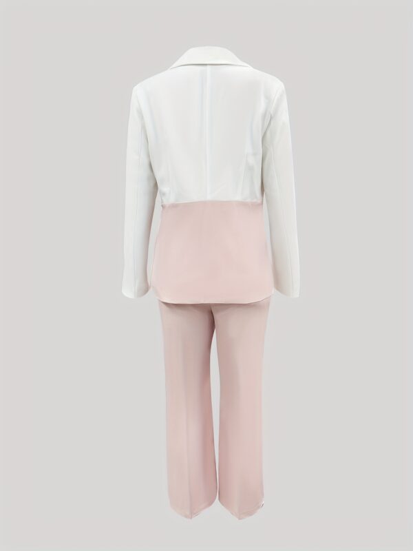 Elegant Women'S Suit Set - Chic White Blazer & Pink Pants with Button Details, Matching Pink Clutch, Perfect for Spring/Fall, Office or Casual Wear, Spring Fall Attire | Sophisticated Style | Button Detailing - Image 3
