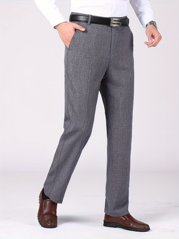 Men'S Light Gray Casual Pants with Black Belt - Straight-Leg, Zipper Fly, Regular Fit, Non-Stretch Fabric, Perfect for Spring & Summer Outings, Spring Summer Pants | Belted Waistband | Polyester Blend - Image 6
