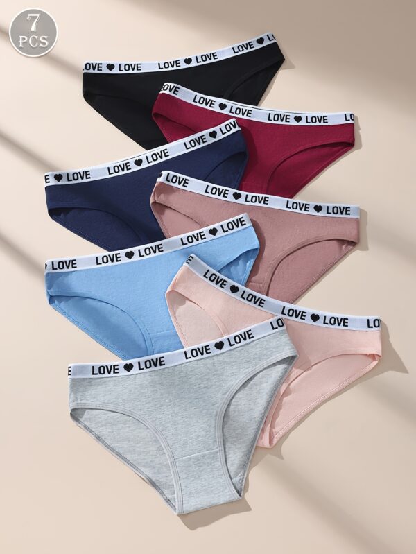 7-Pack Women's Low-Rise Seamless Bikini Briefs - Soft High-Elasticity Underwear with "LOVE" Letter Print, Multi-Color Pack (Navy, Light Blue, Pink, Beige, Dark Grey, Burgundy, Black) - Minimalist Everyday Comfort, Comfortable Basics, Stylish Print, Smooth Fabric, Multipack Panties, Daily Wear - Image 2