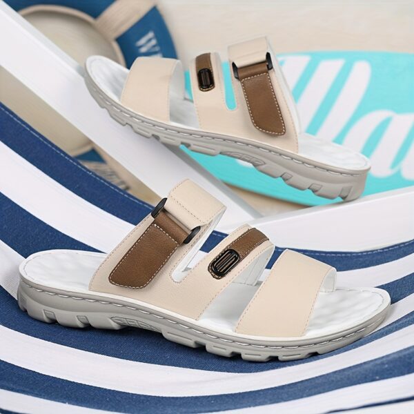 2025 New Men'S Double Buckle Sandals - Color Block Non-Slip Outdoor Casual Shoes, Men'S Hard Sole Beach Shoes, Breathable and Durable Bathroom Slippers, Calm Style Sport Sandals - Image 11