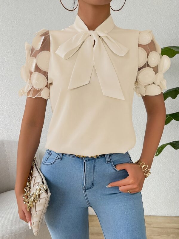 Women's Short Sleeve Tie-Neck Casual Summer Shirt - Image 8