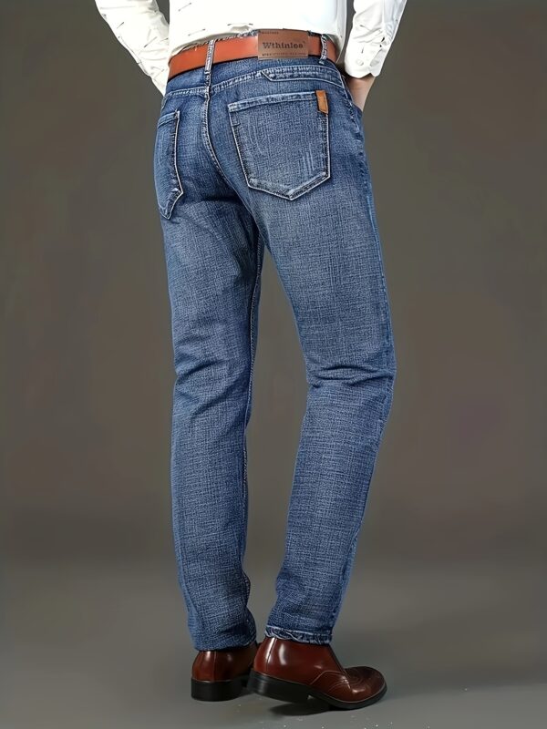 1pc Men'S Classic Denim Jeans - All-Season Stretch Regular Fit Solid Color Washed Basics, 64.5% Cotton, 33.5% Polyester, 2% Spandex, Woven Fabric, Casual Business Work Pants - Image 7