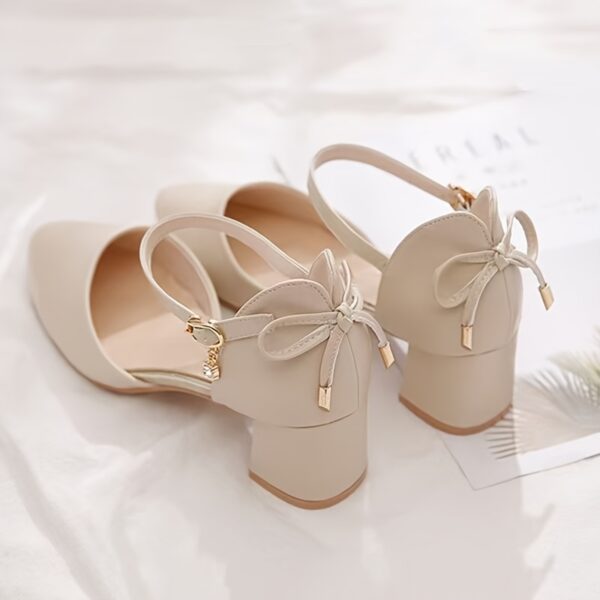 Elegant Women'S Pointed Toe Dress High Heels with Bowknot - Chunky Heel Sandals, Faux Cover, Golden Buckle Strap, Perfect for Summer, Travel, and Wedding Occasions, Wedding Sandals | Elegant High Heels | Synthetic Sandals, Dress Heel