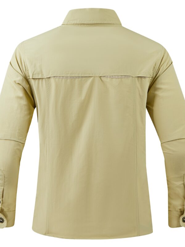Men's Quick-Dry Shirt - Beige Button-Up Formal & casual shirt with Button Front Placket, Long Sleeve Non-Sticky Fabric for Office, Outdoor, Gym, Travel - Easy-Care Button-Up Blouse for Everyday & Formal Events, Outdoor Clothing, Classic Collared Design, Nonelastic Textile - Image 9
