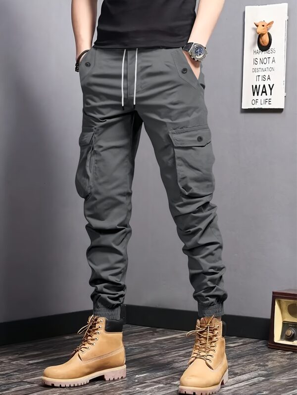 Casual Jogger Pants - Non-Stretchy Fabric with Multiple Utility Pockets, Drawstring Waist - for Gym, Everyday & Professional Workwear - Machine Washable - Spring/Fall Season - Style 2279, Jogging Pants, Gym Wear, Relaxed Fit, Durable Construction, Elastic Cuffs, Outdoor Workers, Functional Design, Sturdy Construction, Work Trousers, Active Lifestyle - Image 6