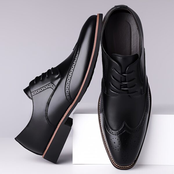 Men's Genuine Leather Brogue Derby Shoes - British Style Lace-Up Formal & Casual Dress Shoes with Round Toe, Breathable Perforations, Cushioned Insole & Non-Slip Rubber Sole for Weddings, Office, Daily Wear, Office Footwear, Elegant Footwear, Durable Construction, Business Attire - Image 7