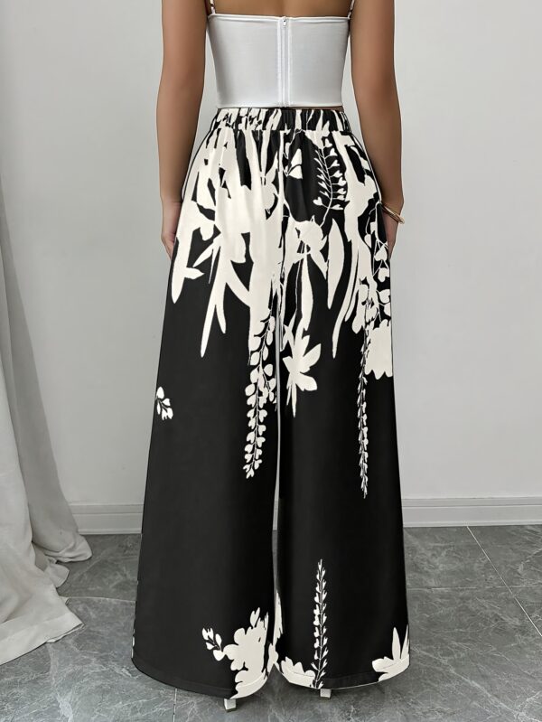 Women'S Elegant Floral Print Wide-Leg Pants - Lightweight Polyester, Red with White Floral Design, Perfect for Spring/Summer/Fall, Stylish Casual Attir - Image 11