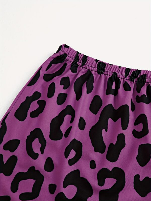 3pcs Lips & Leopard Print Pajama Set, Breathable Short Sleeve Slight Stretch Top + Loose Shorts + Long Pants, Women's Loungewear & Sleepwear - Image 32