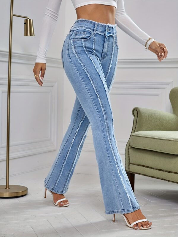 Women's Slim-Fit Flared Jeans - Mid-Stretch Denim, Machine Washable, No Belt Loops, Button Detail & Built- Zipper, All-Season Casual Pants for Casual Attire, Versatile Clothing | Flattering Silhouette | Comfortable Fit - Image 3