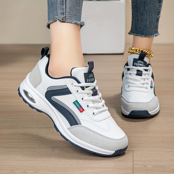 AOPLUS Women's Fashion Sneakers - Lightweight, Comfortable, and Breathable Low-Top Sneakers with Air Cushion Support, White & Blue Design, PU Cover Upper, Fabric Lining, All-Season Wear - Image 2