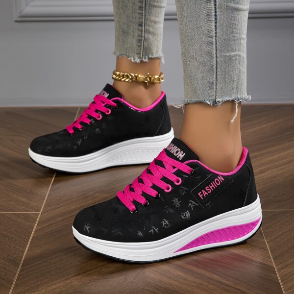 Women's Fashion Sneakers, Casual Versatile Platform Shoes, Lightweight Comfortable Breathable Athletic Footwear, Low Top, Solid Color, Regular Toe, Fabric Lining, Lace-Up Closure, MD Sole Material - Image 9