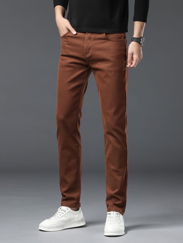 Men's Premium Coffee-Colored Straight-Leg Jeans, Stretch Denim, Cotton Blend, Machine Washable - All Seasons, Spring Autumn, Fashion