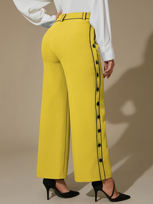 DIQIUVY Women'S Elegant All-Season Solid Color Wide Leg Pants, Polyester 95% Elastane 5% Blend, Regular Fit with Side Slit and Button Detail, Mature Zipper Fly Long Trousers for Office Wear - Image 15