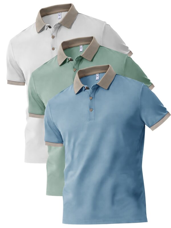 3pcs set of stylish Men's short-sleeved shirts, can be matched with various styles of clothing, button- collar shirt - comfortable and breathable fabric - for golf sports and casual wear - perfect gift for men - Image 2