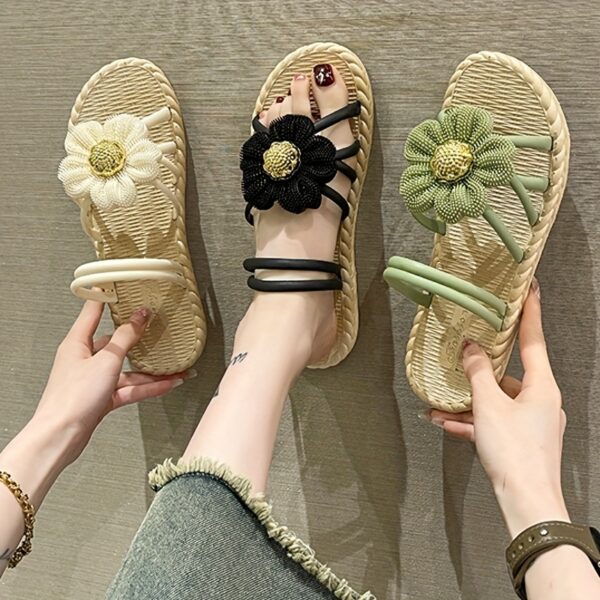 [Slipon Ease] Women's Stylish Floral Convertible Slides - Black PU Cover with 3D Flower Accents, Casual Summer Beach Sandals for Home or Outdoor Use - Image 7