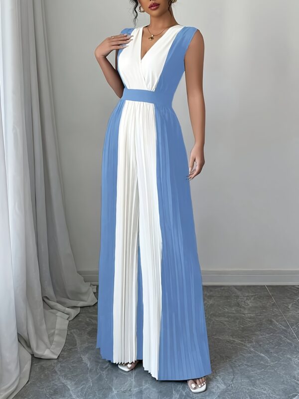 Women'S V-Neck Belted Wide-Leg Pleated Jumpsuit, Perfect for Casual Elegance in Commuting And Vacation Outfits. - Image 9
