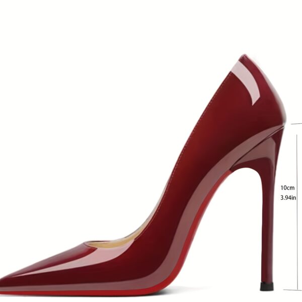Women's Pointed Toe Stiletto Heels - Burgundy Synthetic Cover Ultra-High Heels with Closed Toe & Comfortable Block Heel for All-Season Formal & Professional Wear, High Heel Shoes, Versatile Fashion Footwear, Sleek Glossy Finish, Durable Rubber Sole, Evening Shoes, Highquality Footwear, Party Goers - Image 11