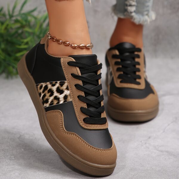 Women'S High-Quality Fashion Sneakers with Black and Brown Leopard Print, Comfortable Low-Top Casual Sports Shoes with Lace-Up Closure, All-Season Wear, Casual Footwear | Stylish Laceup Sneakers | Durable Rubber Sole - Image 5
