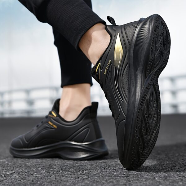 [1pair Water-Resistant Men'S Sneakers] Men'S Fashion Sneakers, Water-Resistant Synthetic Low-Top Running Shoes, Lace-Up Casual Sports Footwear, with Fabric Insole and MD Sole, for Daily Wear - Image 9