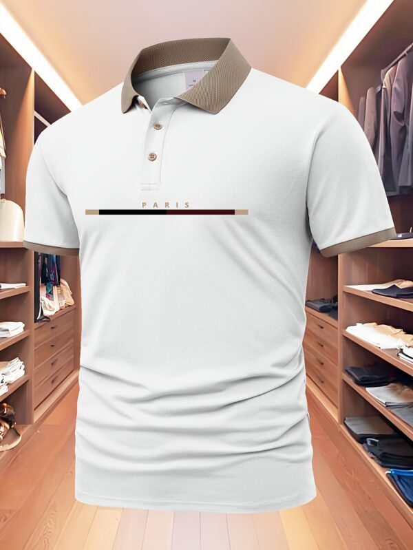 Men'S Stylish Color Block Shirt - Short Sleeve, Button-Up Collar, Polyester, Golf & Outdoor Sports, Navy Blue, Light Green, Khaki, Black, Pink A1268, Golf Shirt - Image 6