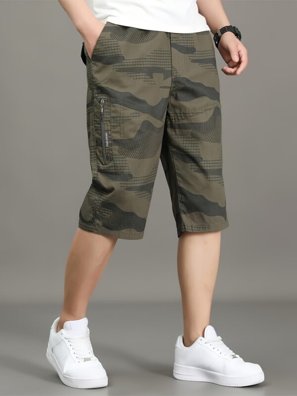 Men'S Casual Summer Shorts - Washed Cotton, Camouflage Print, Double Zipper Pockets, Elastic Waistband, Loose Fit, Cotton Short - Image 3
